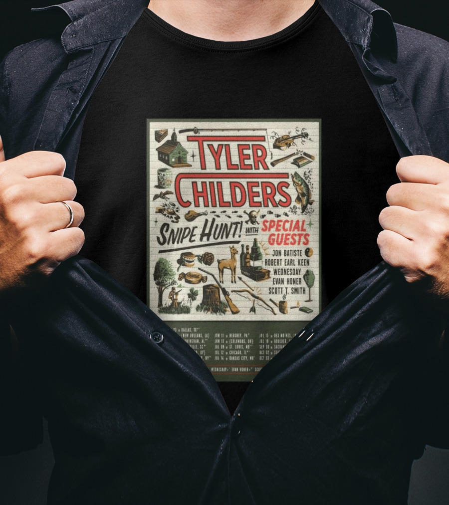 Tyler Childers Snipe Hunt Tour 2026 Special Guests Jon Batiste Robert Earl Keen Wednesday Evan Honer Scott Smith T-Shirt