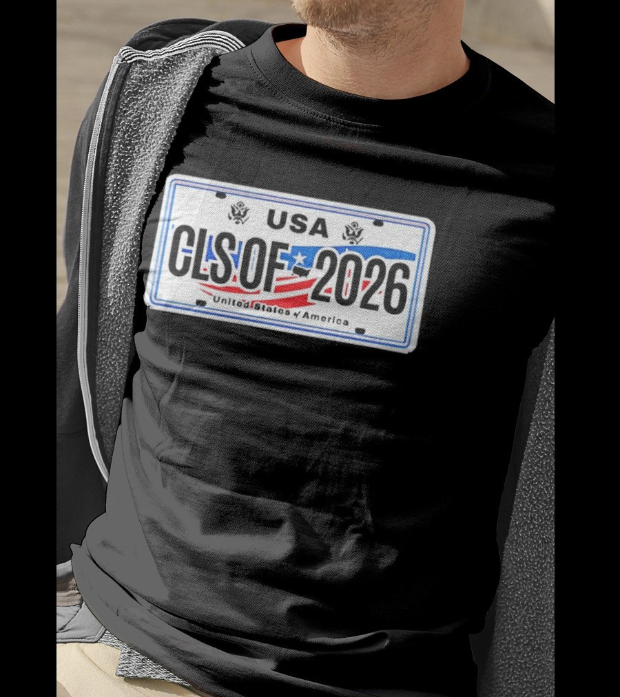 USA Class Of 2026 American Flag Graduation License Plate T-Shirt
