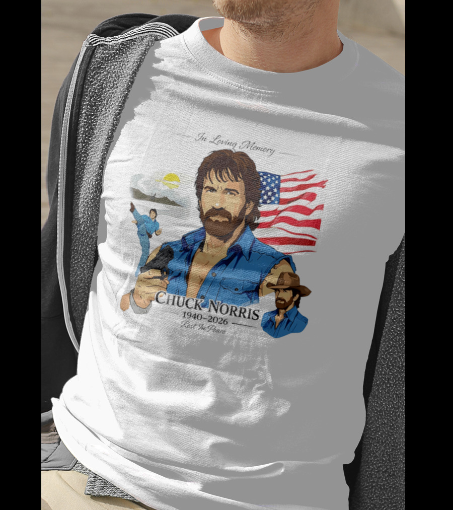 Chuck Norris Legends Never Die 1940 2026 American Flag T-Shirt