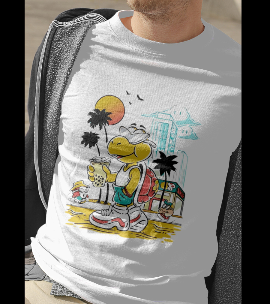 Koopa Troopa Beach Day Vibes With Bubble Tea And Palm Trees T-Shirt