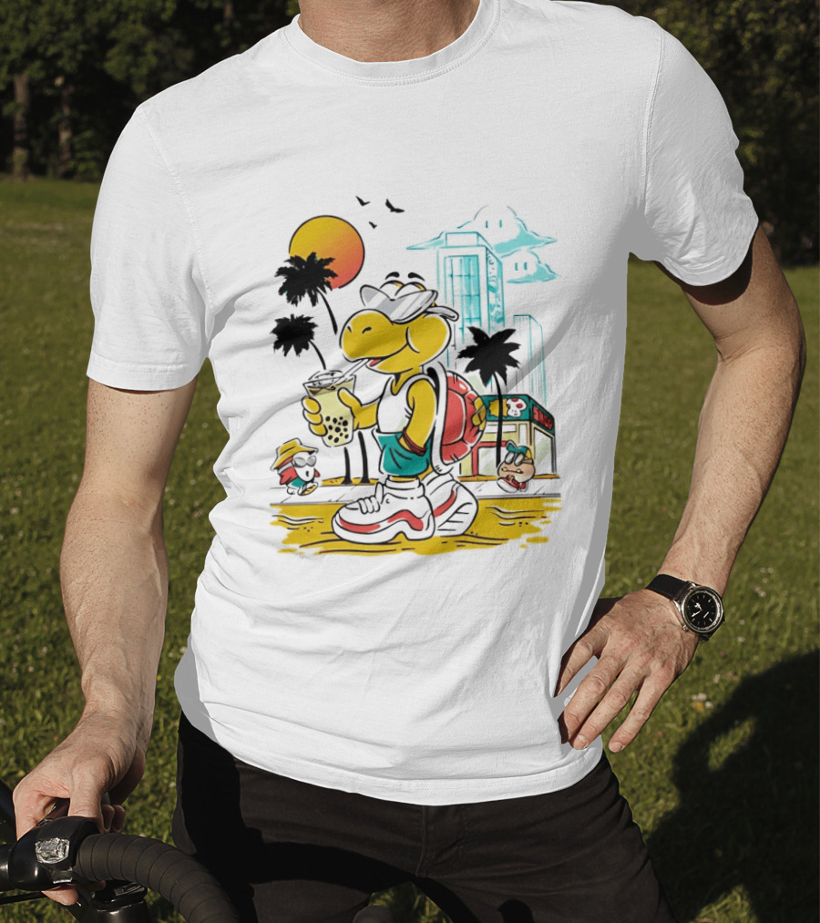 Koopa Troopa Beach Day Vibes With Bubble Tea And Palm Trees T-Shirt