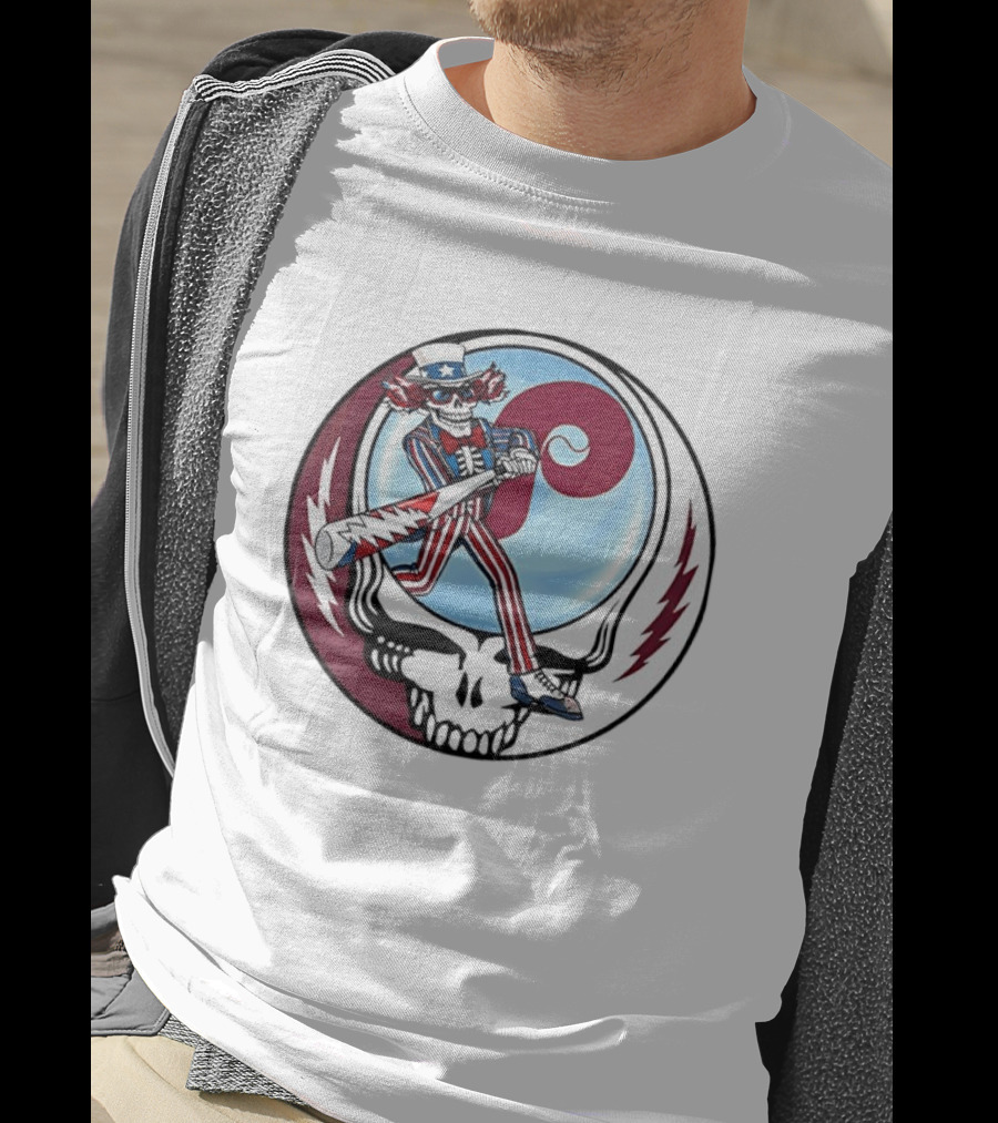 Philadelphia Phillies Uncle Sam Skeleton Baseball Stealie T-Shirt
