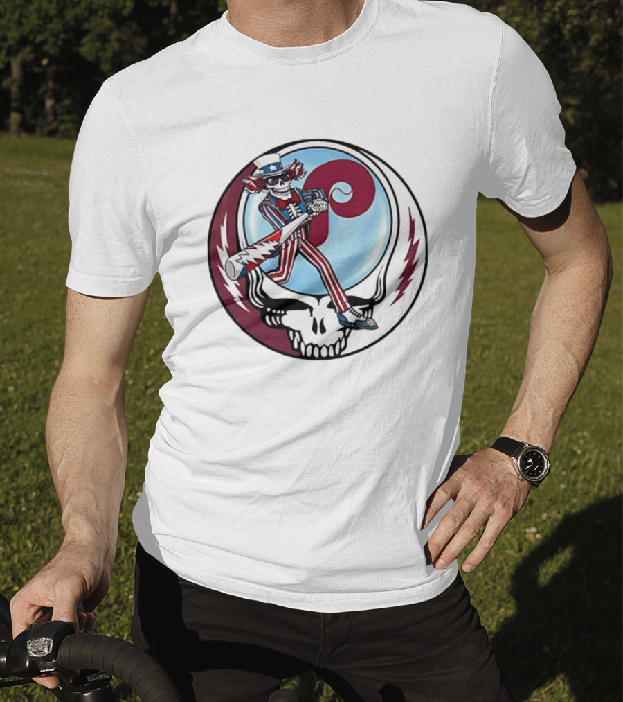 Philadelphia Phillies Uncle Sam Skeleton Baseball Stealie T-Shirt