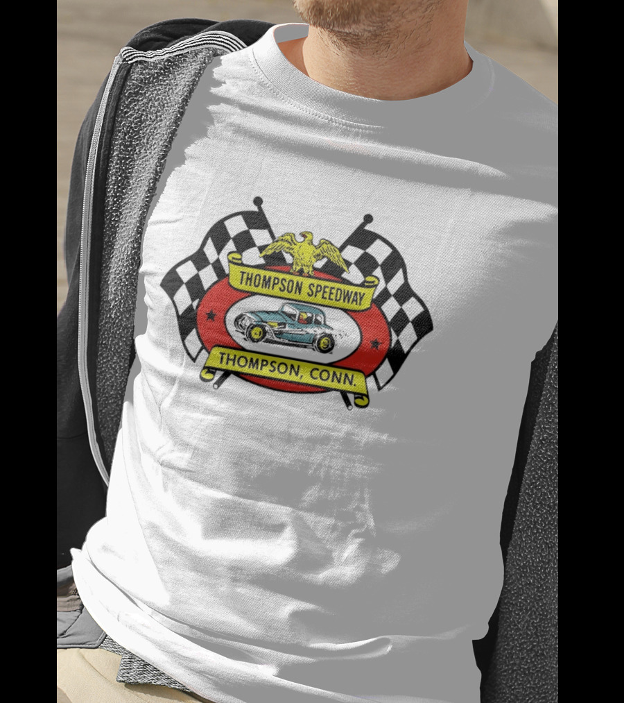 Thompson Speedway Racing Vintage Eagle Emblem Connecticut Checker Flags T-Shirt