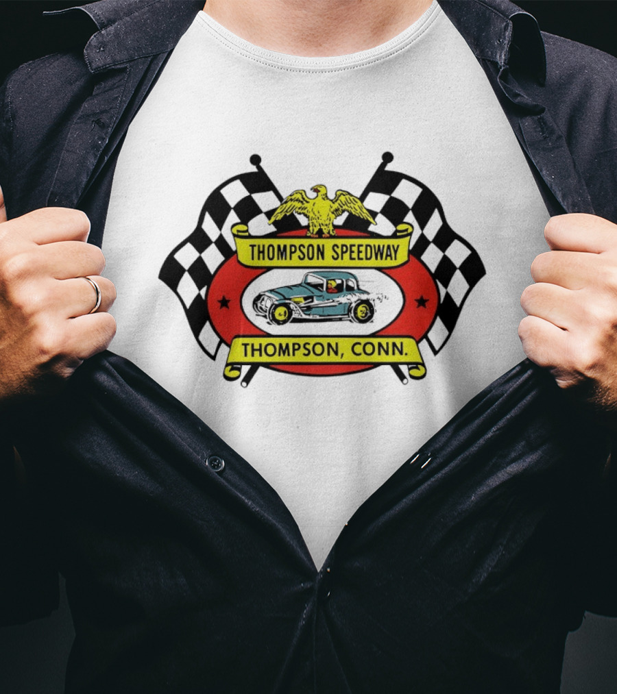Thompson Speedway Racing Vintage Eagle Emblem Connecticut Checker Flags T-Shirt