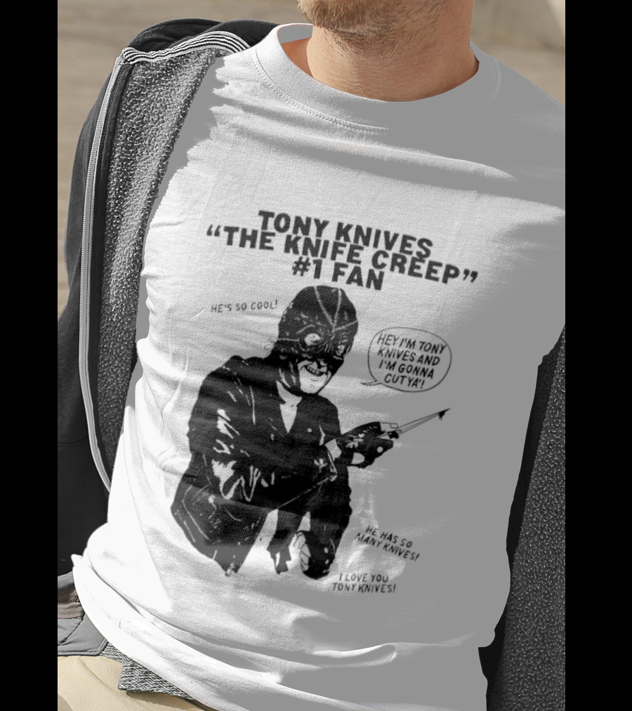 Tony Knives The Knife Creep Volume One Leather Jacket Mysterious True Crime Legendary Horror Movie Night Stalk Western Adventure T-Shirt