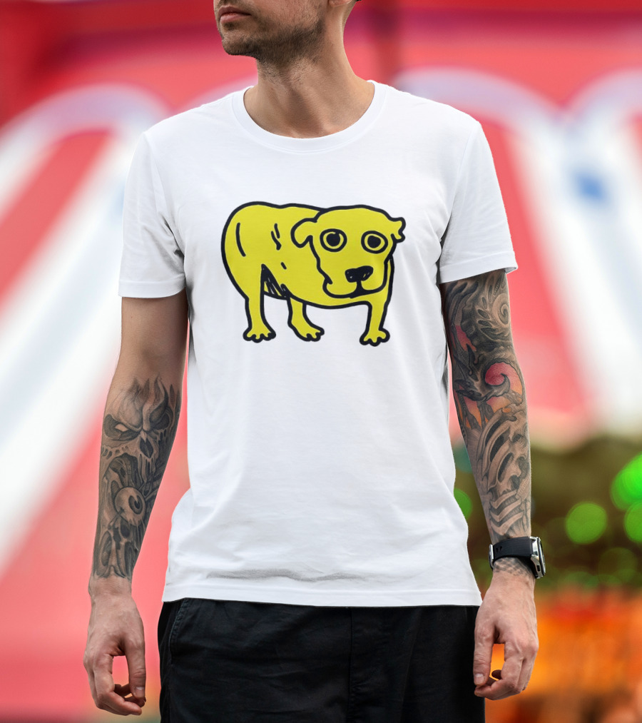 Tripod Dog Doodle Minimalist Yellow Canine Drawing T-Shirt