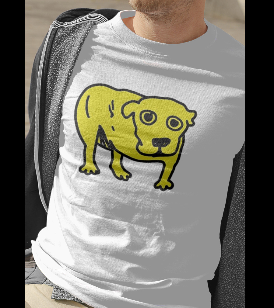 Tripod Dog Doodle Minimalist Yellow Canine Drawing T-Shirt