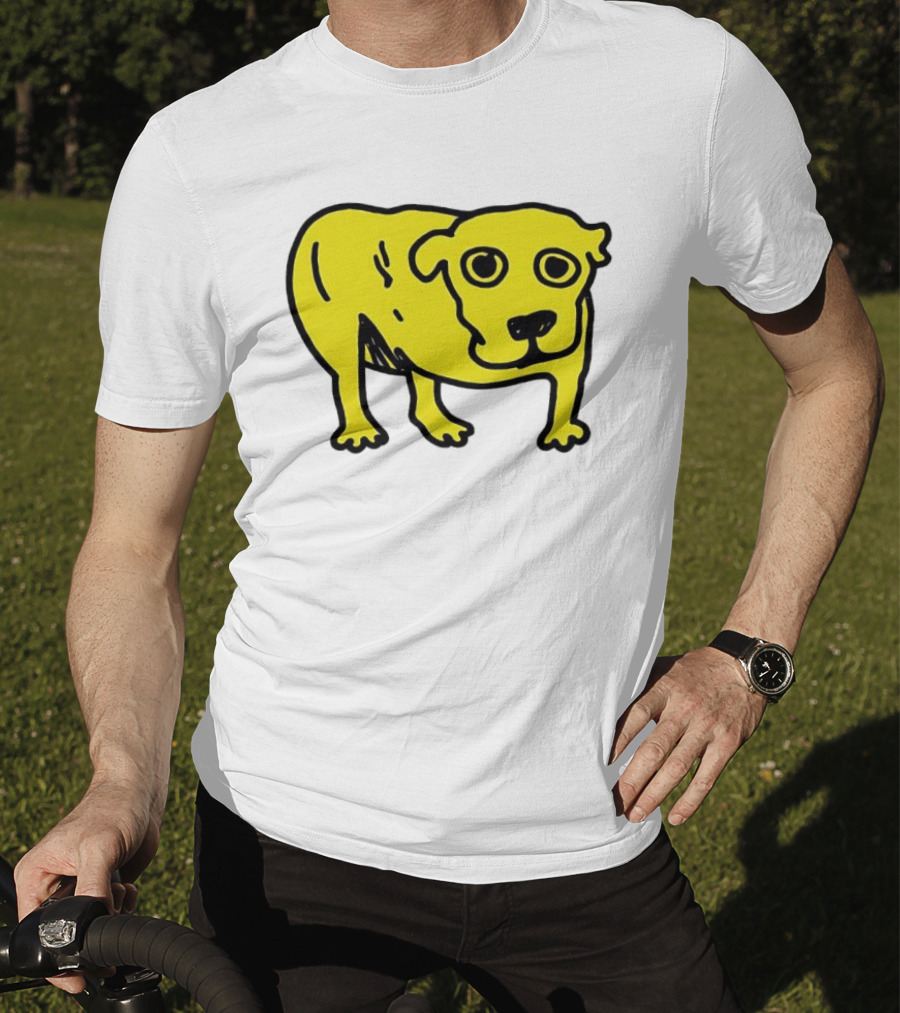Tripod Dog Doodle Minimalist Yellow Canine Drawing T-Shirt