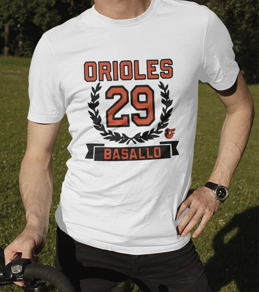 Orioles 29 Basallo Wreath Baltimore Baseball Rookie T-Shirt