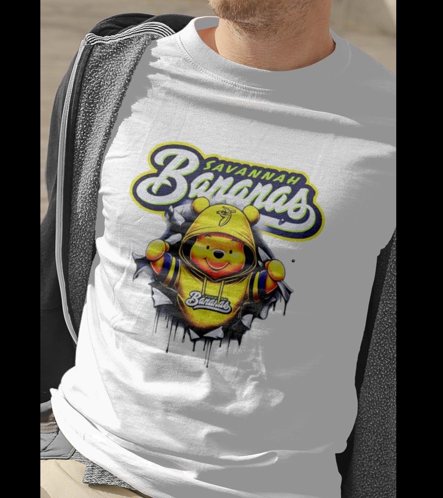 Savannah Bananas Winnie The Pooh Yellow Hooded Character With Banana Ball T-Shirt