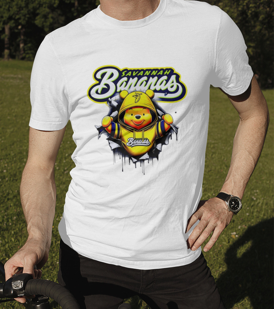 Savannah Bananas Winnie The Pooh Yellow Hooded Character With Banana Ball T-Shirt