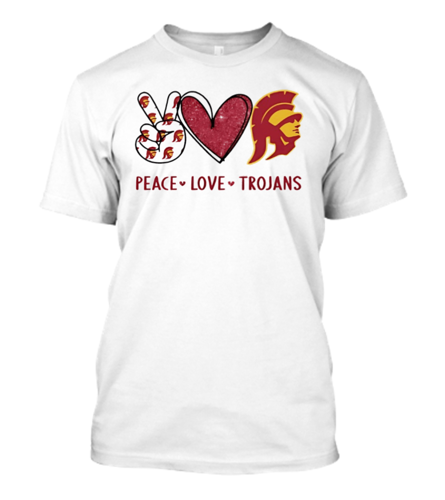 USC Trojans Peace Love Hand Sign Heart Shape T-Shirt