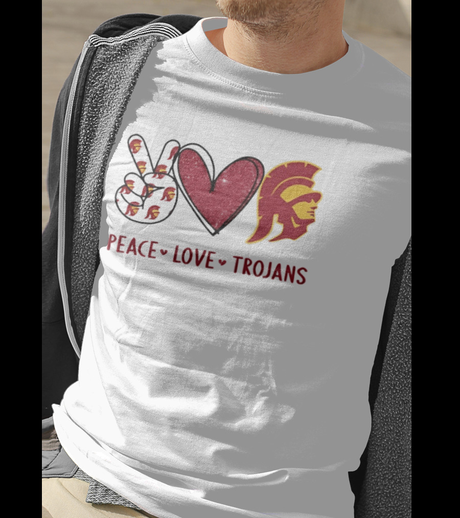 USC Trojans Peace Love Hand Sign Heart Shape T-Shirt