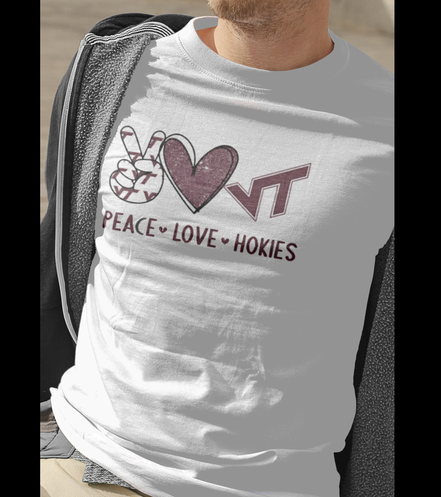 Peace Love Hokies VT Hand Sign Heart Shape Virginia Tech Football T-Shirt