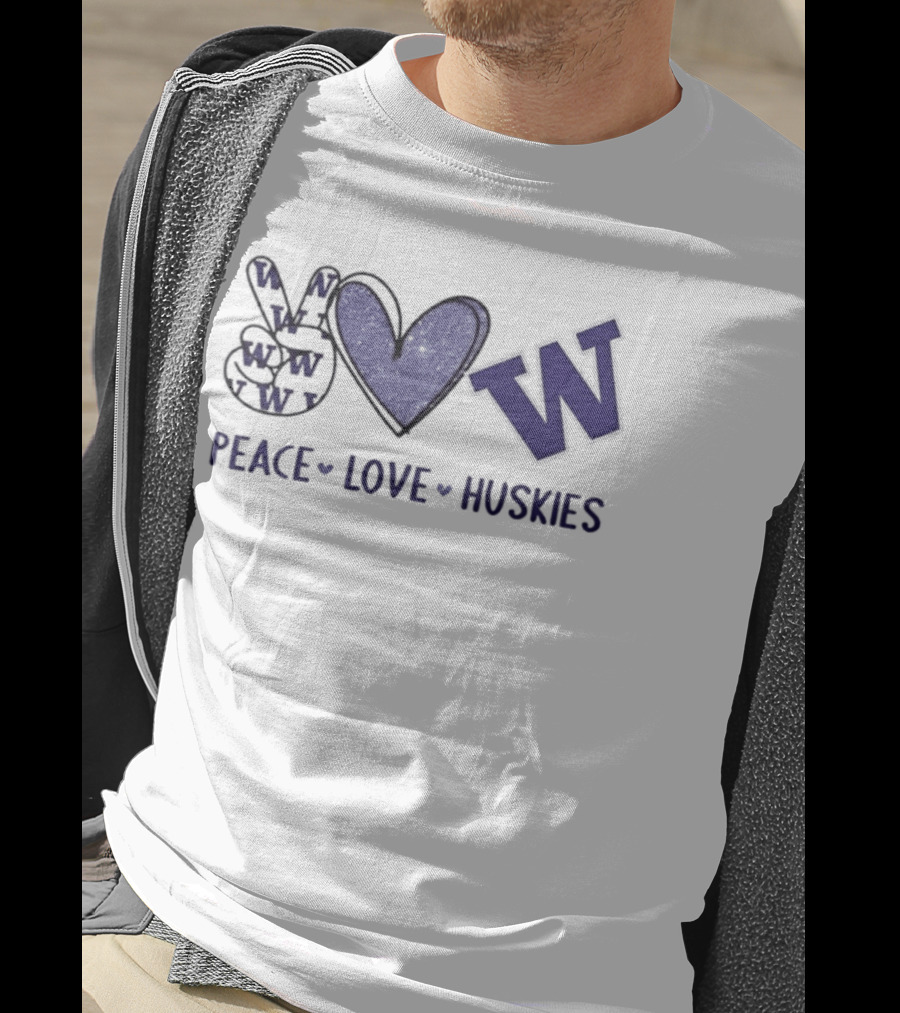 Peace Love Huskies Washington Huskies Football Hand Sign Heart Shape W T-Shirt