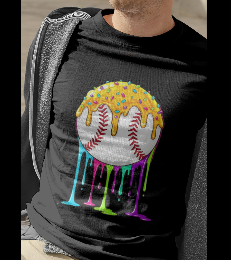 Baseball Dripping Icing Candy Sprinkles Rainbow T-Shirt