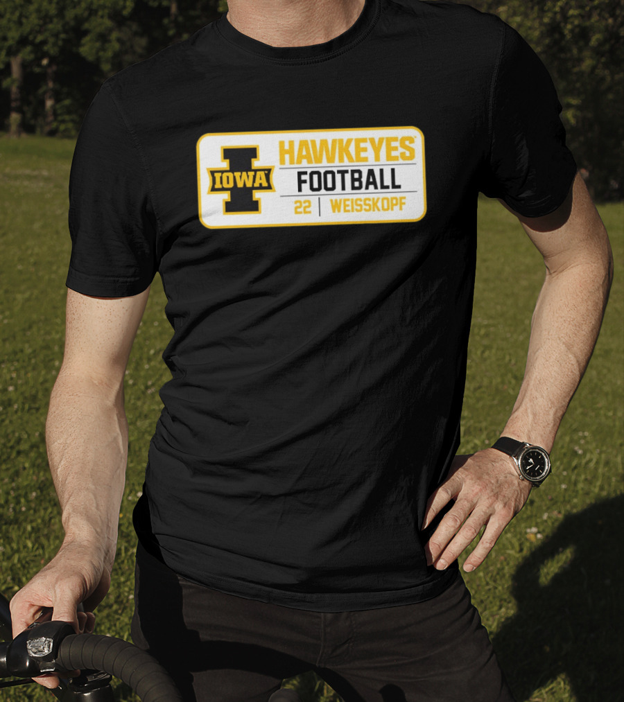 Iowa Hawkeyes Football 22 Weisskopf Black Gold T-Shirt