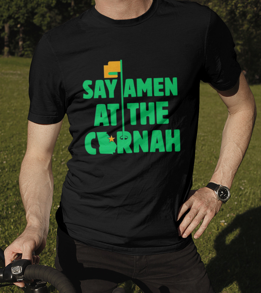 Say Amen At The Cornah Golf Flag Star Motif T-Shirt