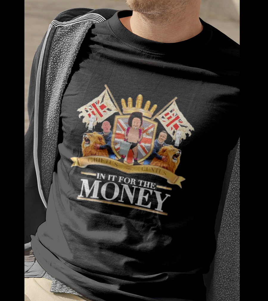 Griftus Cuntus British Flags Lions In It For The Money Crest T-Shirt