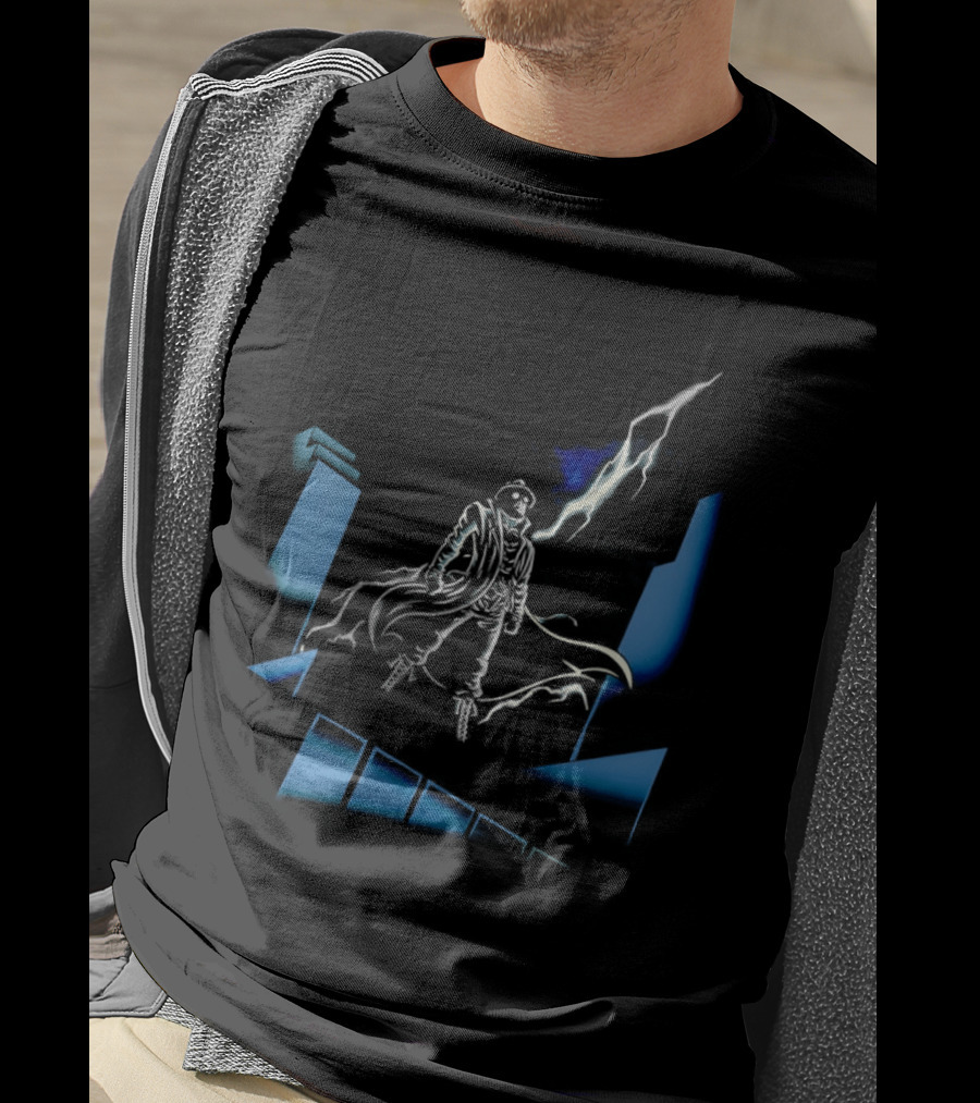 Mysterious Man Trench Coat Lightning Building Spider Man Noir T-Shirt