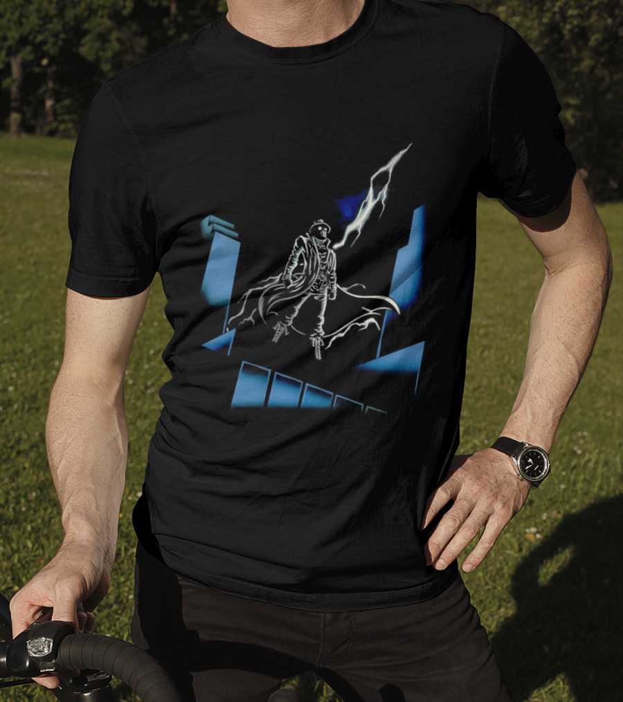 Mysterious Man Trench Coat Lightning Building Spider Man Noir T-Shirt