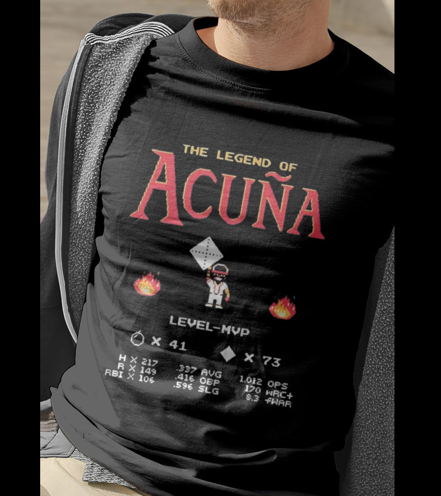 The Legend Of Acuña Jr MVP Level With Baseball Diamond And Flames T-Shirt