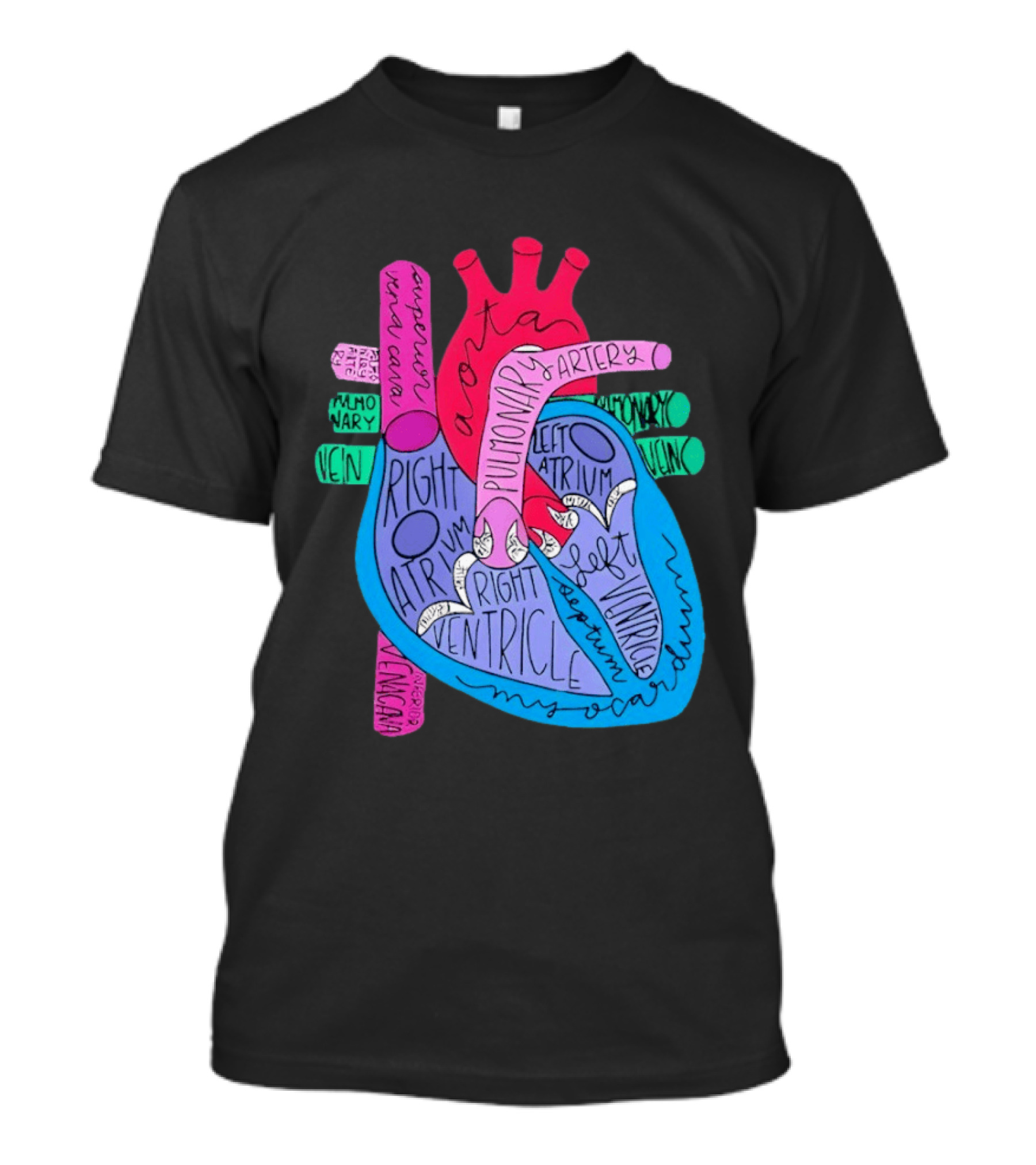 Heart Anatomy Aorta Pulmonary Artery Superior Vena Cava Right Atrium Ventricle Diagram T-Shirt