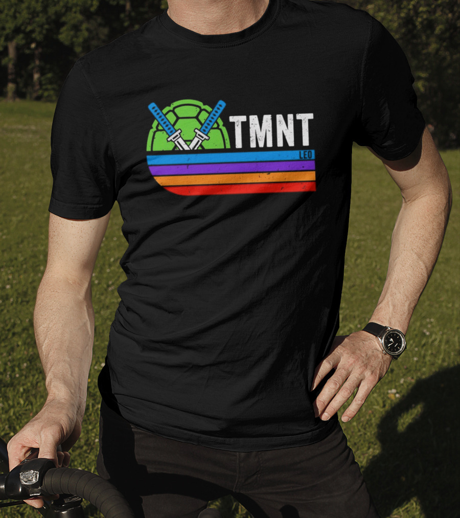TMNT Leonardo Leo Swords Turtle Shell Colorful Stripes T-Shirt