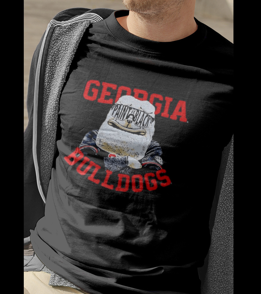 Georgia Bulldogs Paint It Black Bulldog Mascot Baseball T-Shirt