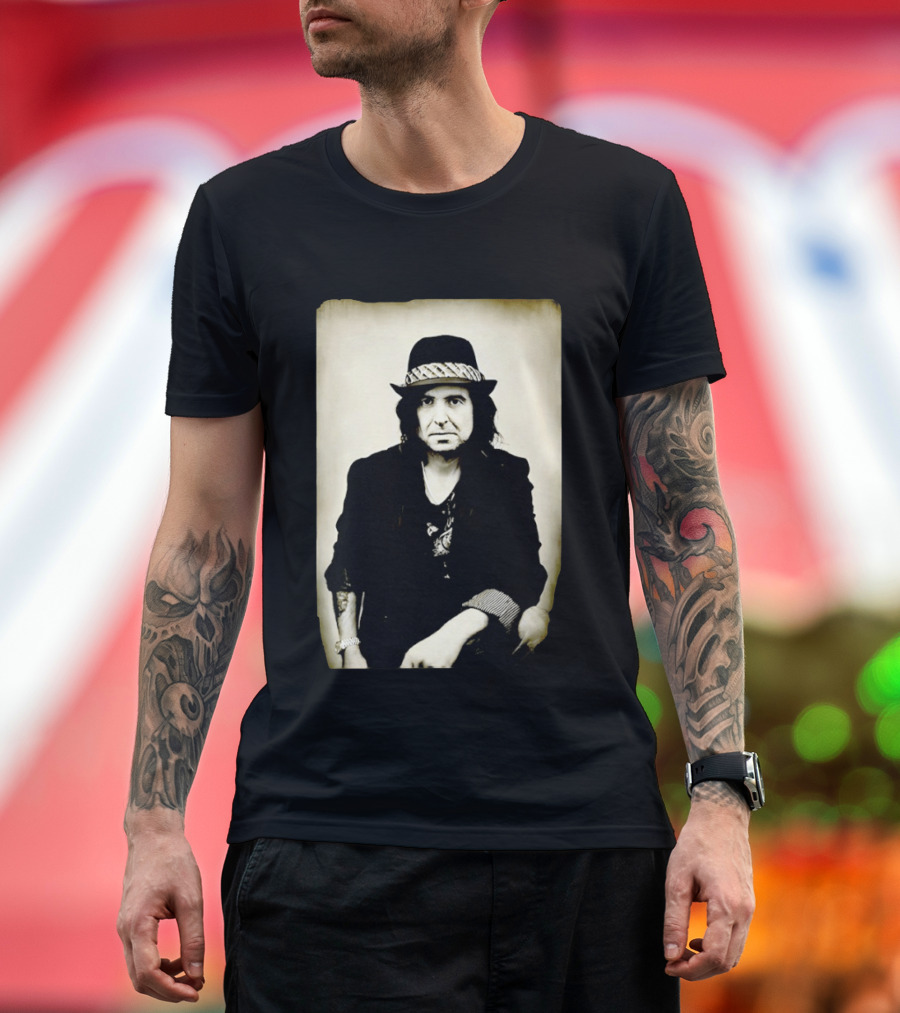 Phil Campbell Vintage Style Portrait Wearing Hat T-Shirt