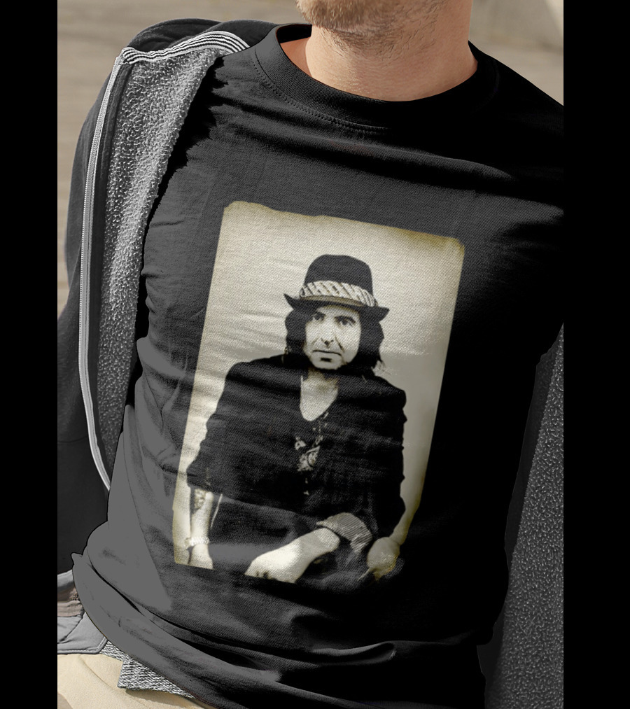 Phil Campbell Vintage Style Portrait Wearing Hat T-Shirt