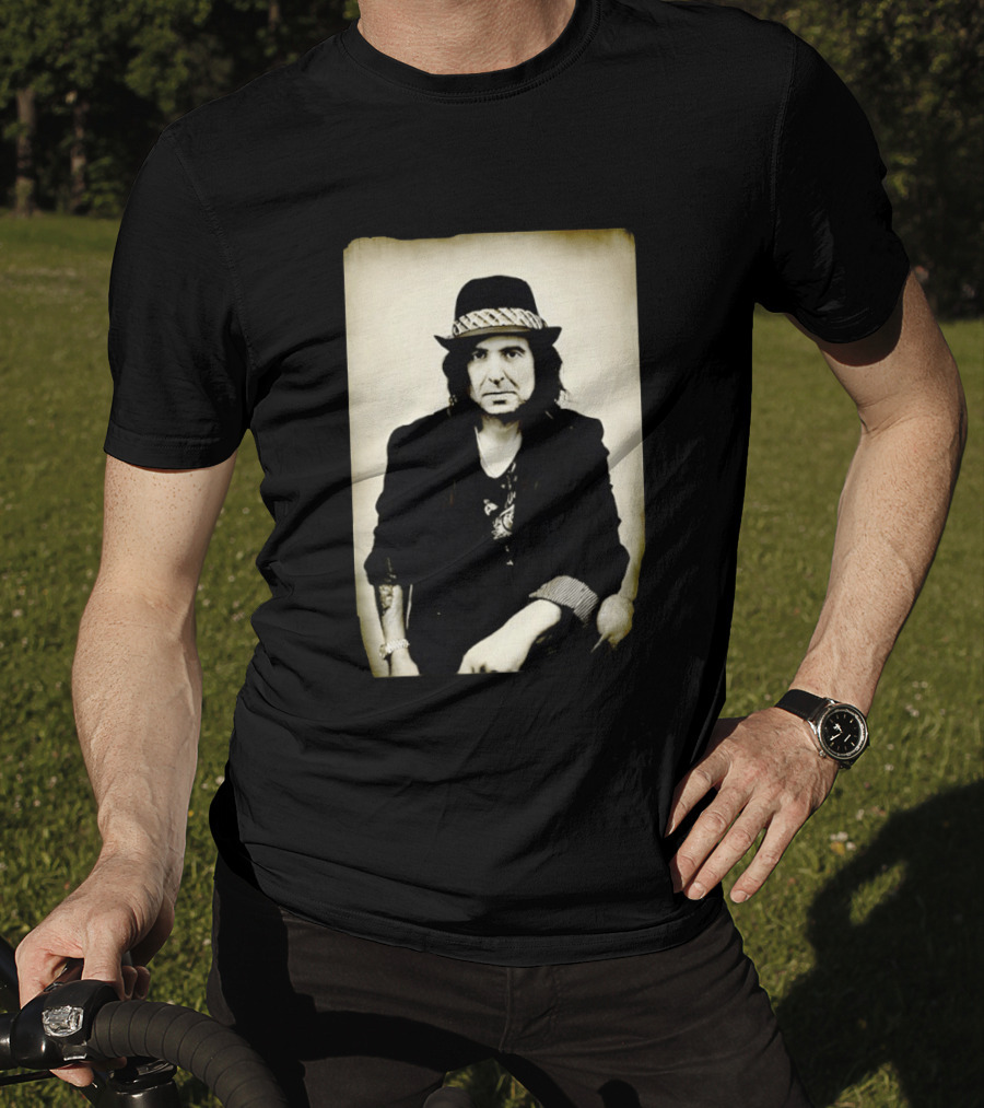 Phil Campbell Vintage Style Portrait Wearing Hat T-Shirt