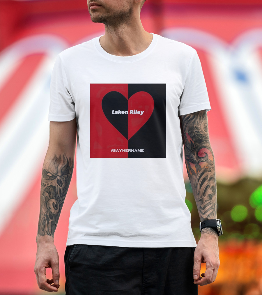 Laken Riley Heart SayHerName Red Black Heart Shape T-Shirt