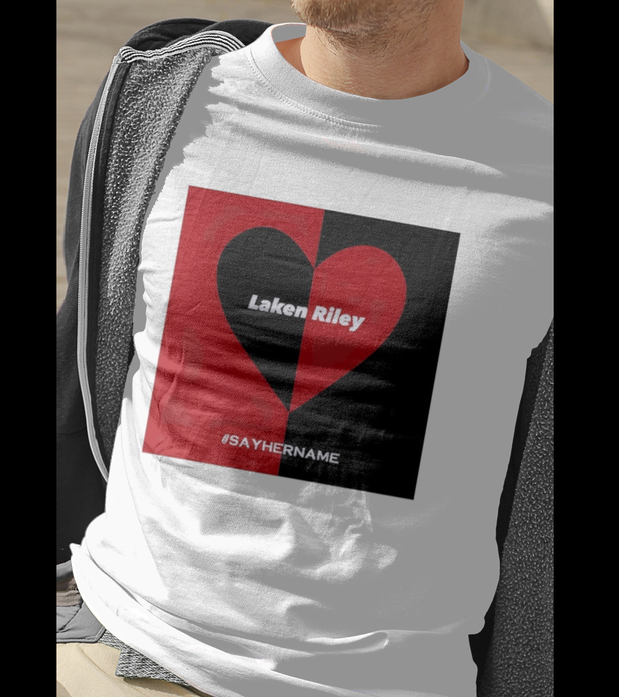 Laken Riley Heart SayHerName Red Black Heart Shape T-Shirt