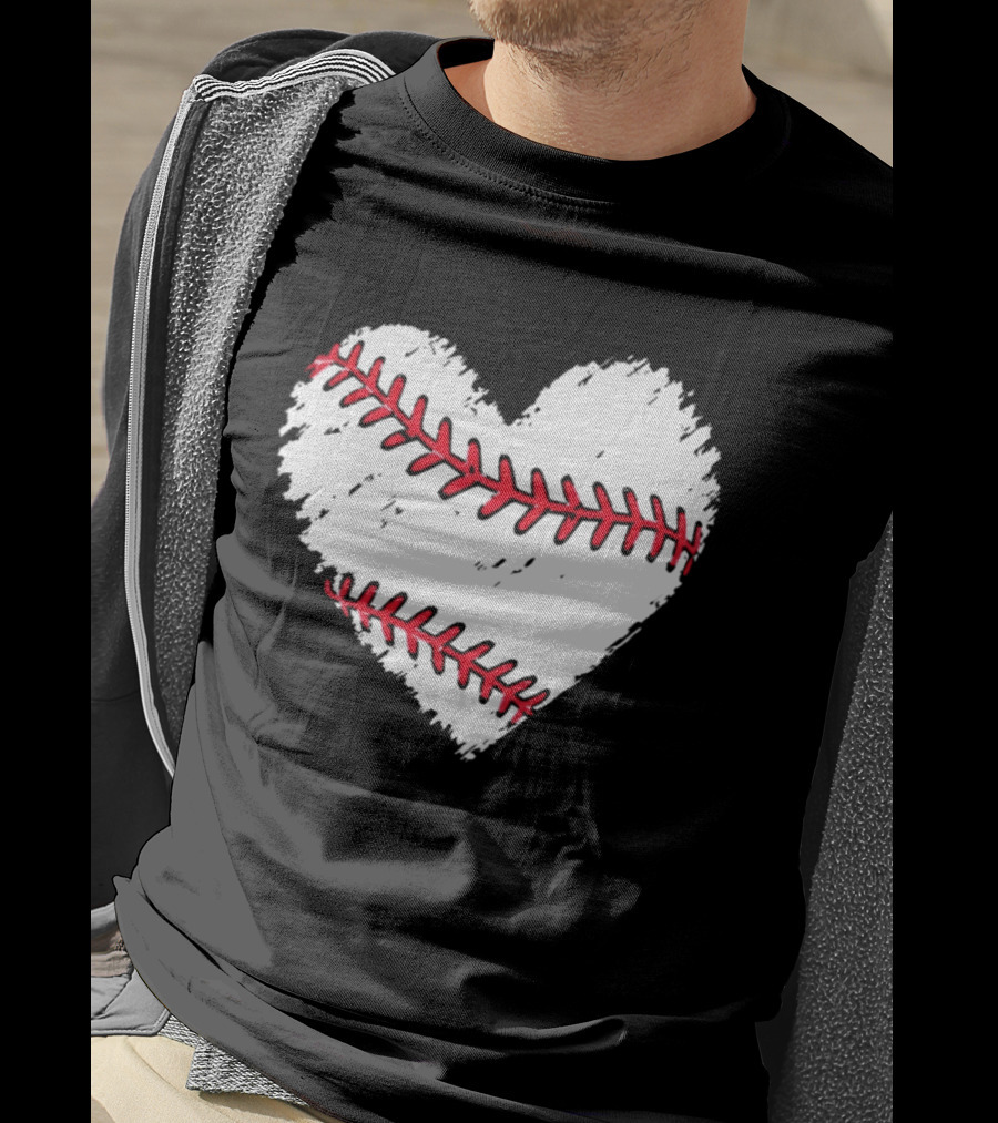 Heart Shaped Baseball Stitching Love Baseball T-Shirt