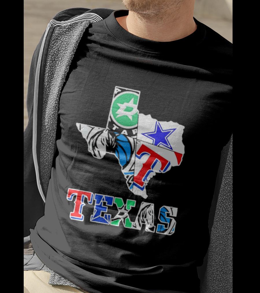 Texas Dallas Stars Mavericks Cowboys Rangers Sports Map T-Shirt