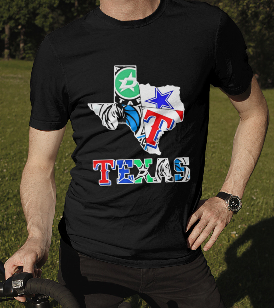 Texas Dallas Stars Mavericks Cowboys Rangers Sports Map T-Shirt