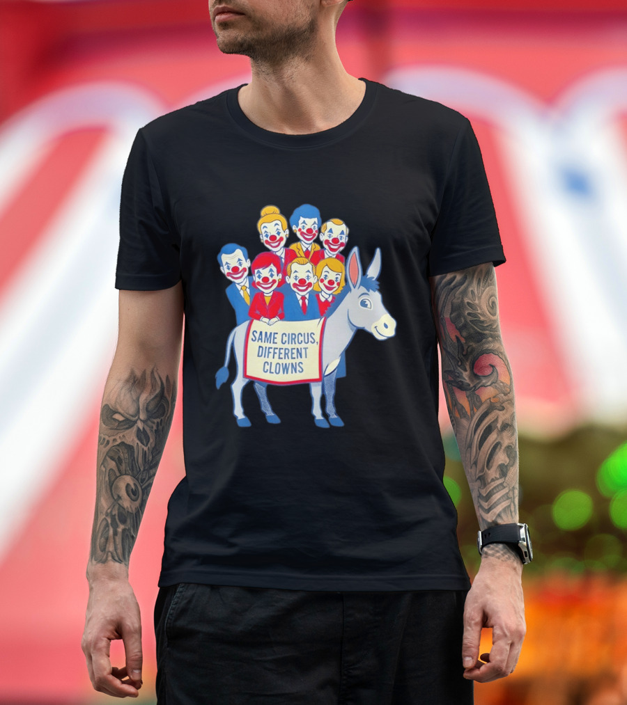 Same Circus Different Clowns Riding A Donkey Clown Faces T-Shirt