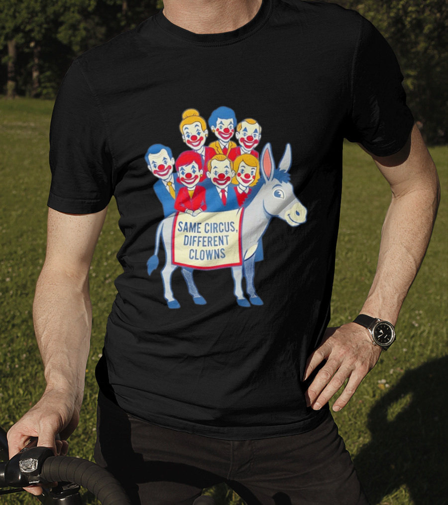 Same Circus Different Clowns Riding A Donkey Clown Faces T-Shirt