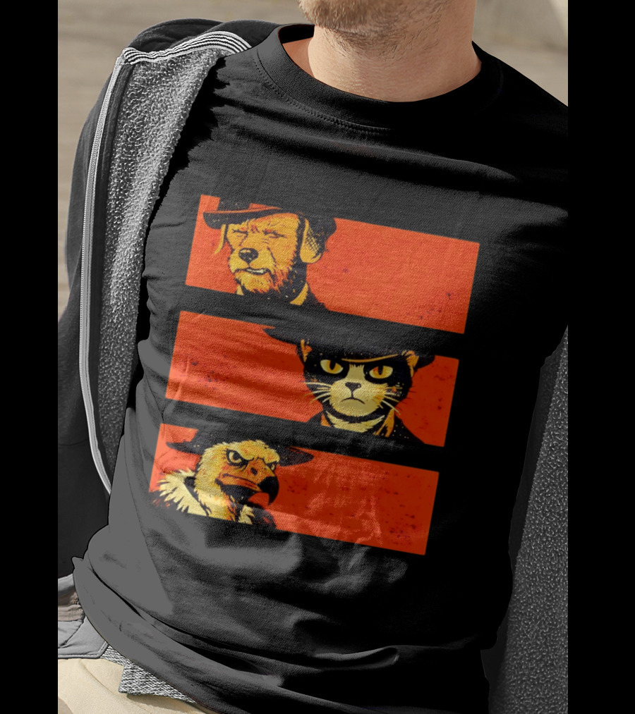 Dog The Good Cat The Bad Eagle The Ugly Western Animal Trio T-Shirt