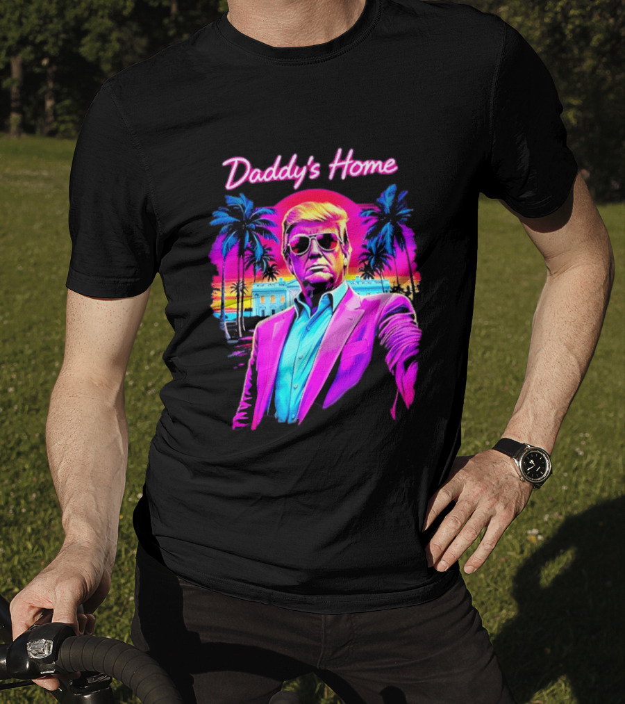 Daddy's Home Donald Trump Synthwave Sunset Beach Scene T-Shirt