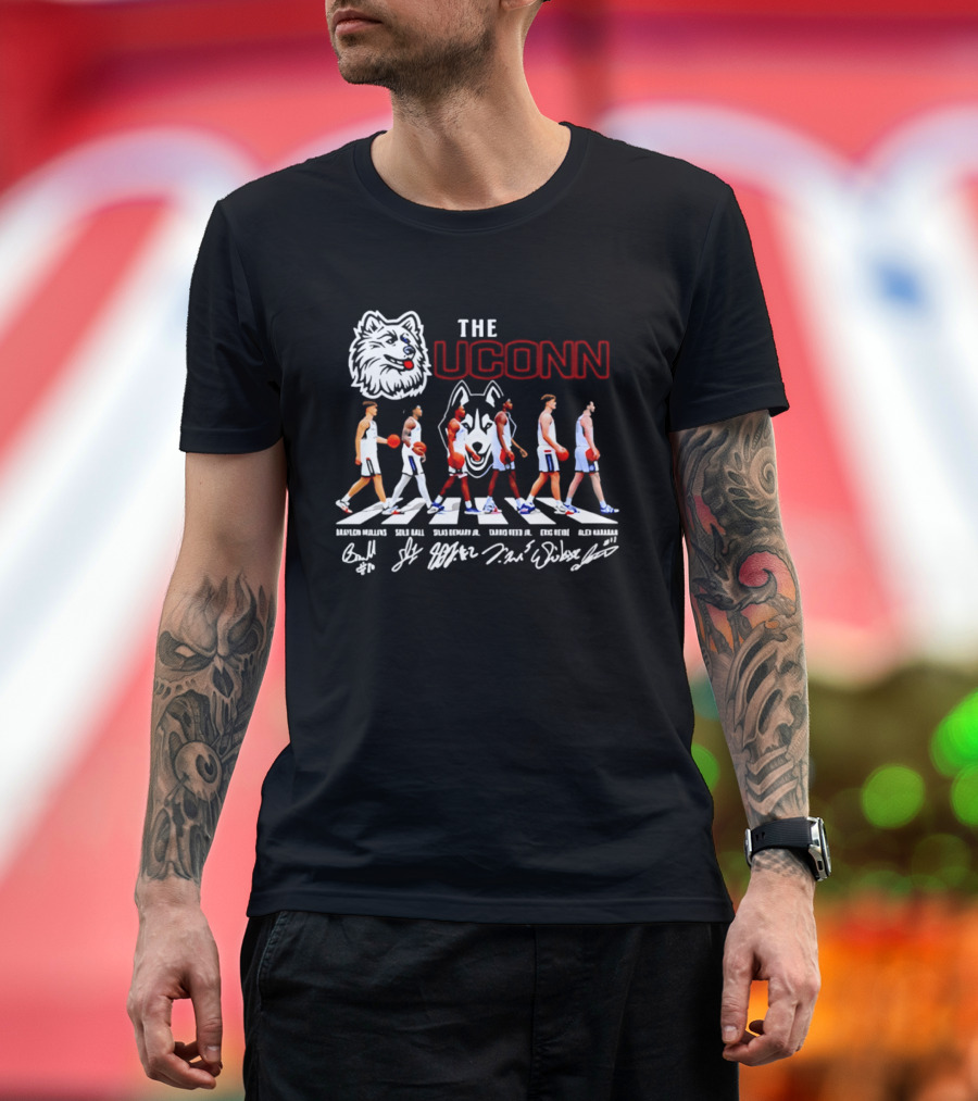 The UConn Huskies Men's Basketball Team Roster Abbey Road Player Signatures T-Shirt