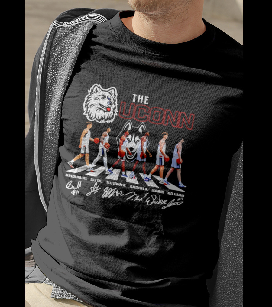 The UConn Huskies Men's Basketball Team Roster Abbey Road Player Signatures T-Shirt