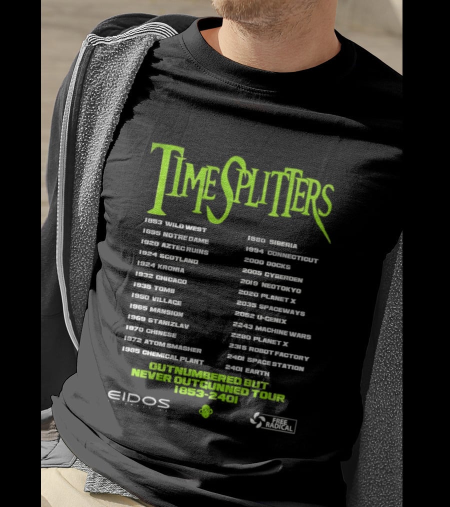 TimeSplitters Eidos Games 1853 2401 World Tour Event Locations List T-Shirt