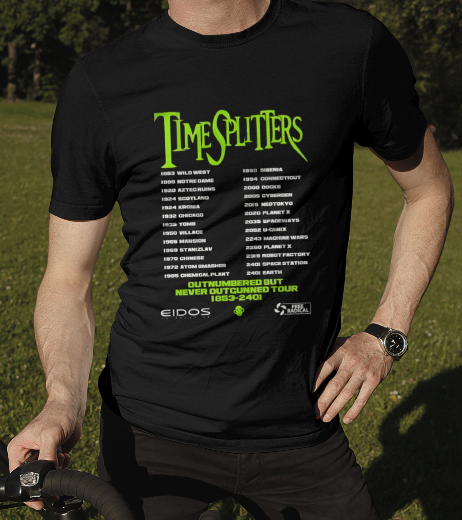 TimeSplitters Eidos Games 1853 2401 World Tour Event Locations List T-Shirt