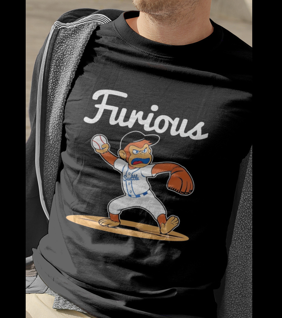 Furious George Seattle Baseball Monkey Pitcher T-Shirt