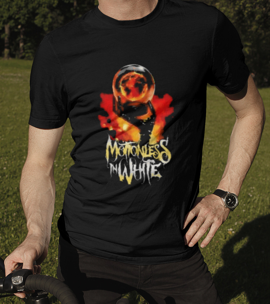 Motionless In White UK EU Tour 2026 Make Them Suffer Fiery Skull T-Shirt
