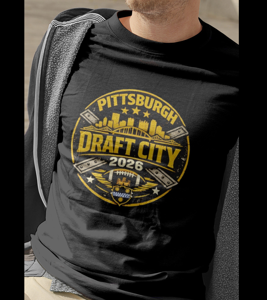 Pittsburgh Draft City 2026 Skyline Football T-Shirt