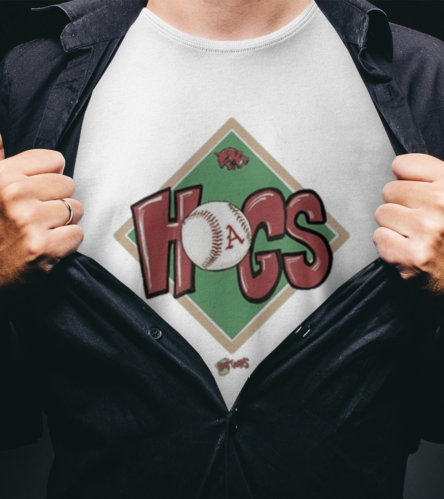 Arkansas Razorbacks Hogs Baseball Diamond Cartoon T-Shirt